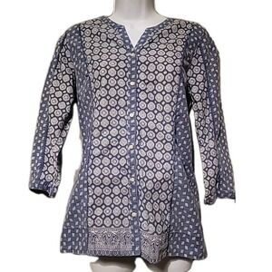 Orvis Blue Floral Print Shirt 3/4 Sleeve Sm Patchwork Button‎ Up Cotton Boho